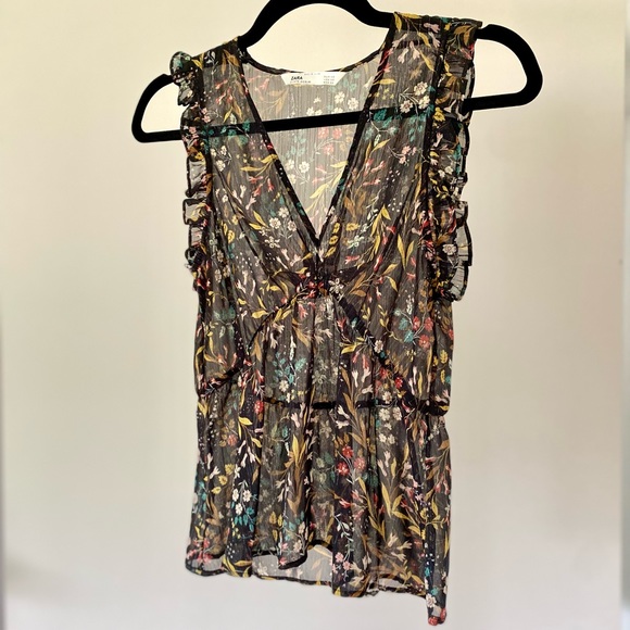 Zara Floral Ruffle Sleeve Blouse - Picture 1 of 6